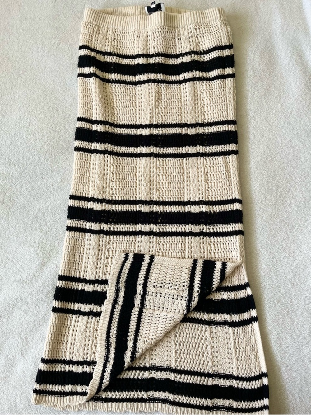 Striped Knit Maxi Skirt with Matching Crop Tank - Cream & Black - Picture 6 of 10
